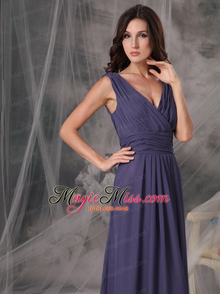 wholesale beautiful cheap bridesmaid dress empire v-neck chiffon ruched floor-length