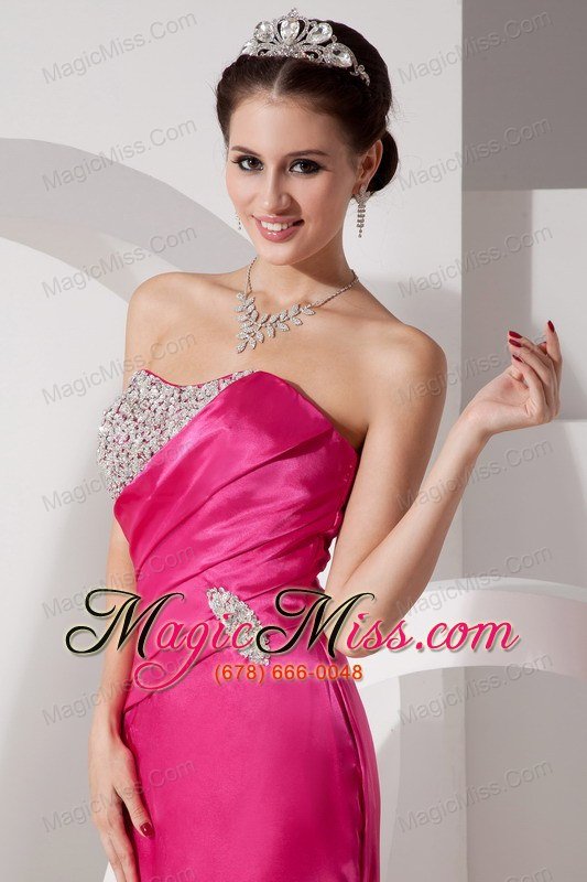 wholesale vintag hot pink column sweetheart prom dress satin beading and ruch brush train