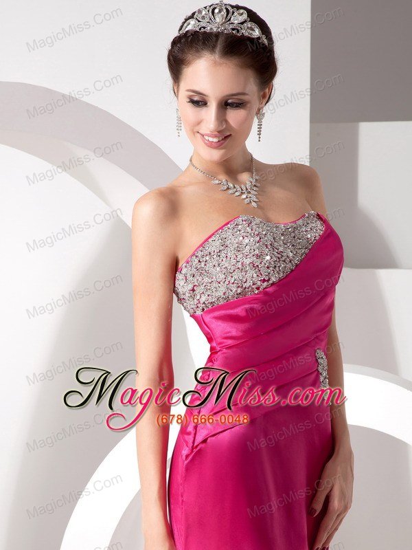 wholesale vintag hot pink column sweetheart prom dress satin beading and ruch brush train