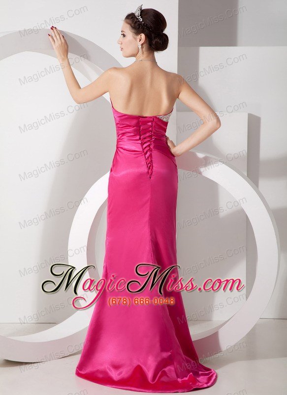 wholesale vintag hot pink column sweetheart prom dress satin beading and ruch brush train