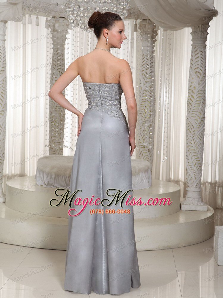 wholesale column strapless appliques and beading floor-length grey prom dress for party