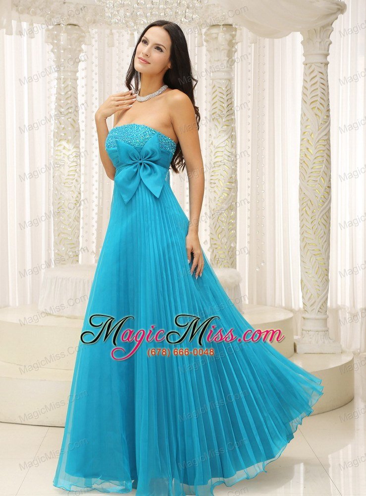 wholesale teal prom dress with bowknot pleat beading for formal evening in new york