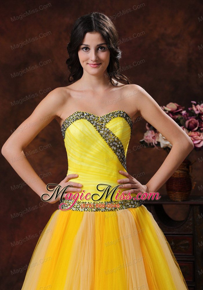 wholesale yellow sweerheart beaded decorate on tulle prom dress in phoenix arizona