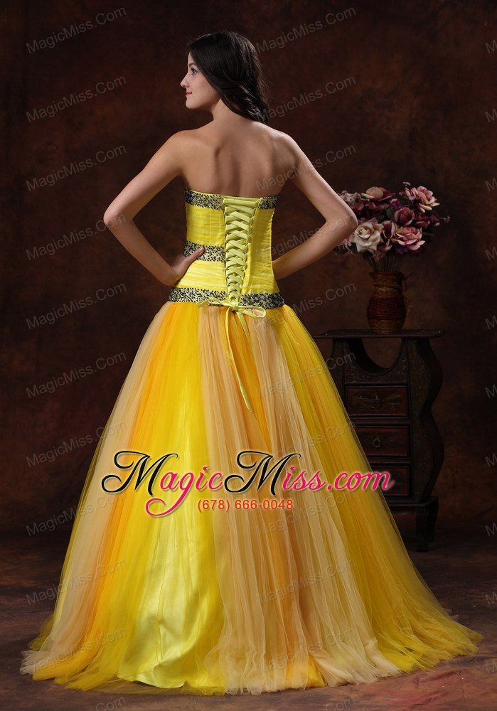 wholesale yellow sweerheart beaded decorate on tulle prom dress in phoenix arizona