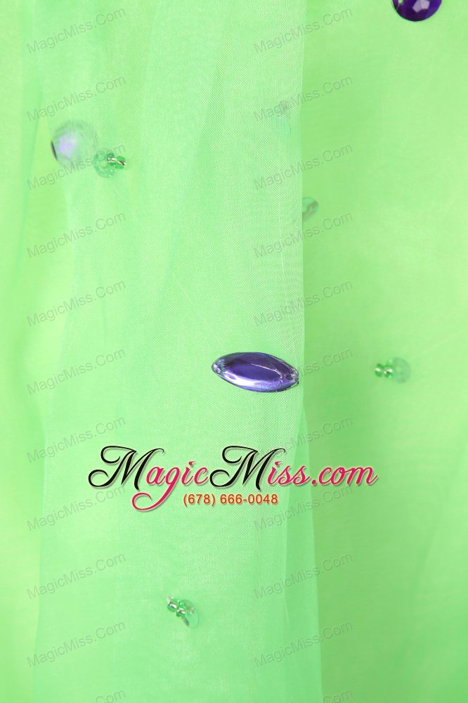 wholesale spring green a-line halter floor-length satin and organza beading prom dress