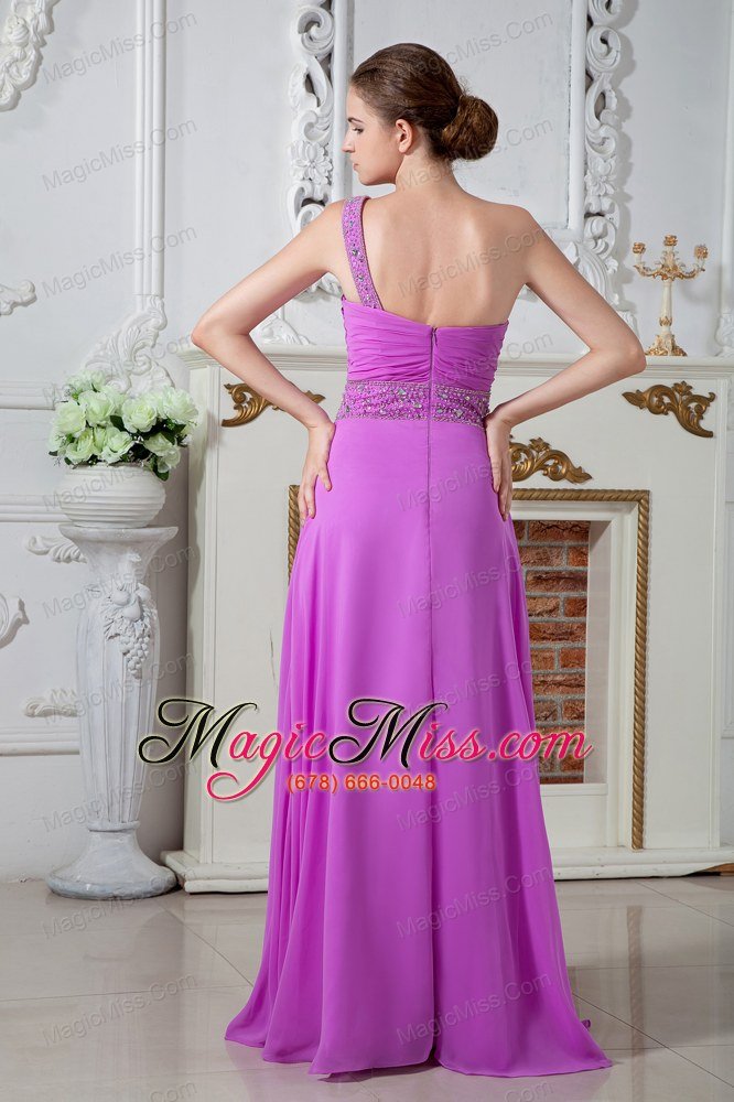 wholesale fuchsia column one shoulder prom dress chiffon ruch and beading floor-length
