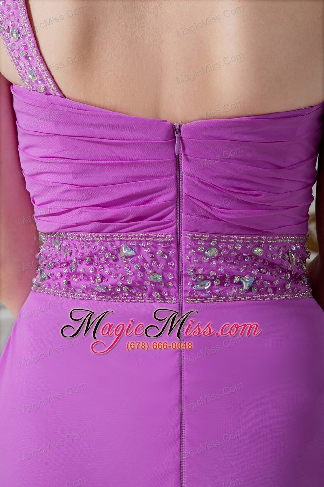 wholesale fuchsia column one shoulder prom dress chiffon ruch and beading floor-length