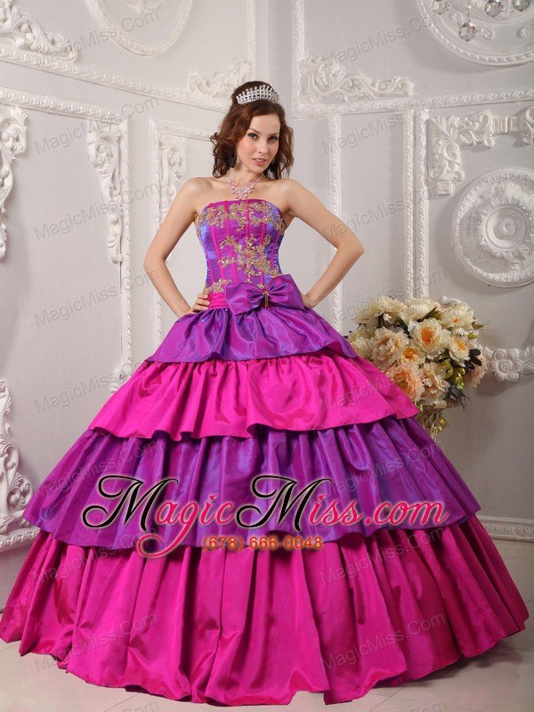wholesale multi-color ball gown strapless floor-length taffeta appliques quinceanera dress
