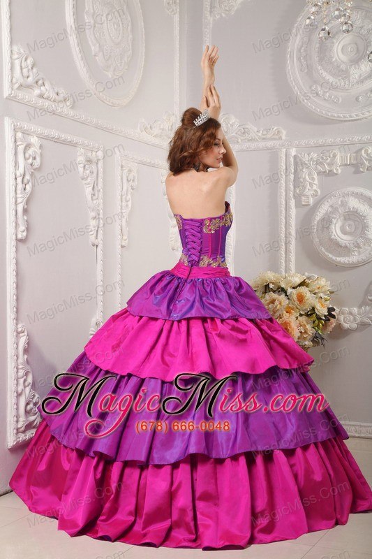 wholesale multi-color ball gown strapless floor-length taffeta appliques quinceanera dress