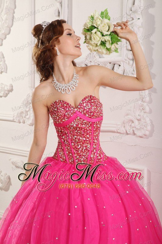 wholesale hot pink a-line / princess sweetheart floor-length satin and organza beading quinceanera dress