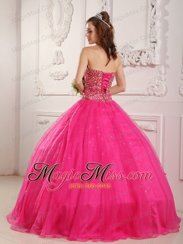 wholesale hot pink a-line / princess sweetheart floor-length satin and organza beading quinceanera dress