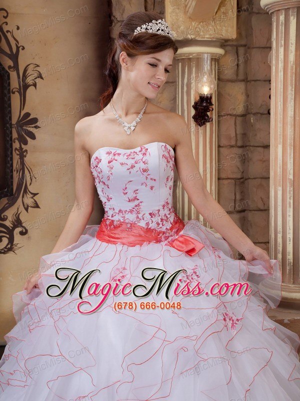 wholesale white ball gown strapless floor-length organza embroidery quinceanera dress