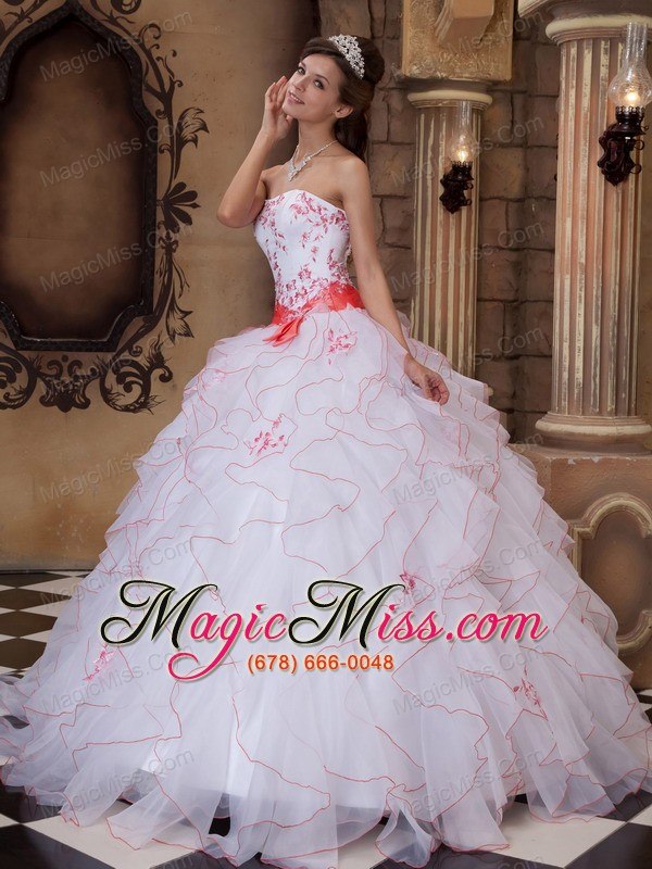 wholesale white ball gown strapless floor-length organza embroidery quinceanera dress