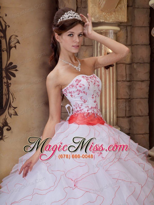 wholesale white ball gown strapless floor-length organza embroidery quinceanera dress