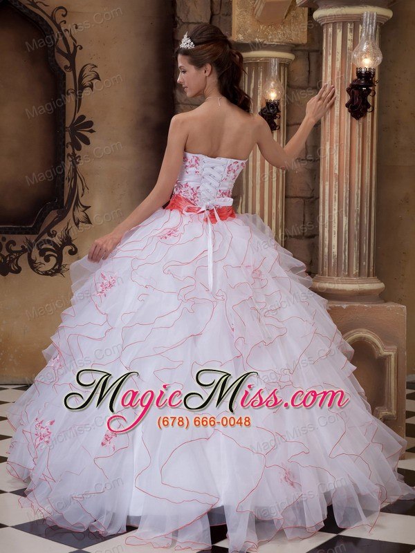 wholesale white ball gown strapless floor-length organza embroidery quinceanera dress