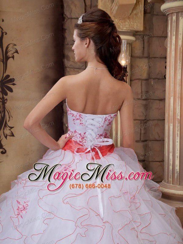 wholesale white ball gown strapless floor-length organza embroidery quinceanera dress