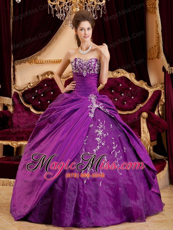 wholesale purple ball gown sweetheart floor-length taffeta and tulle appliques quinceanera dress