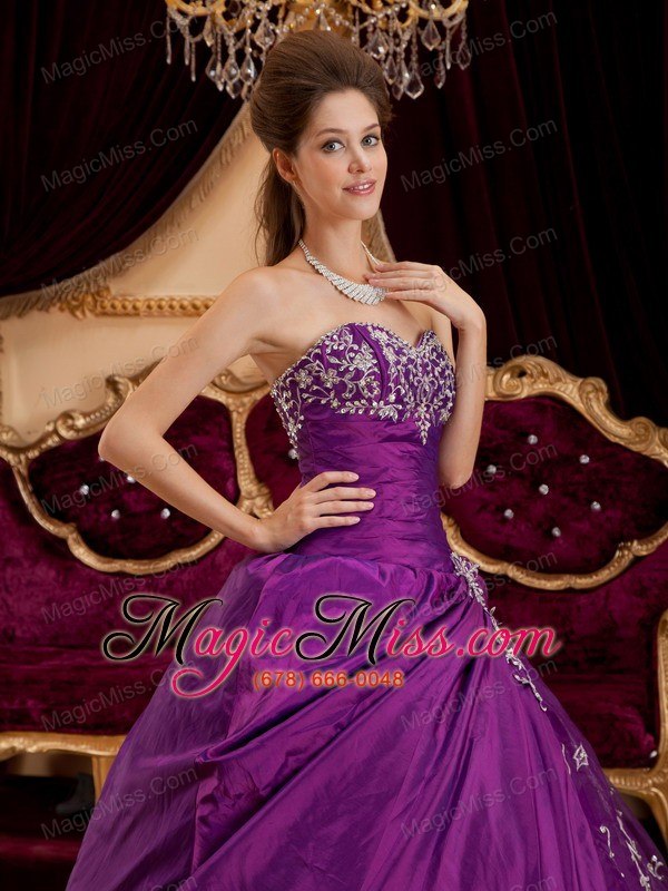 wholesale purple ball gown sweetheart floor-length taffeta and tulle appliques quinceanera dress