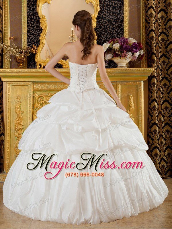 wholesale elegant ball gown strapless floor-length taffeta beading white quinceanera dress