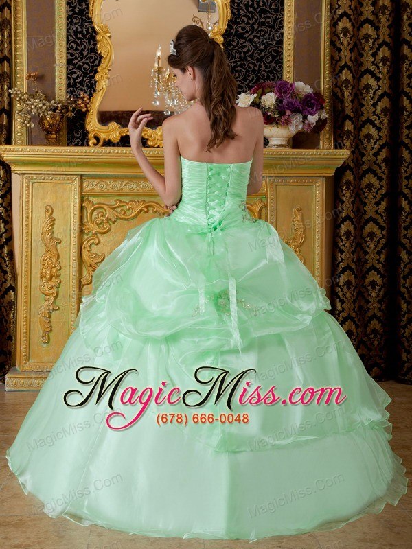 wholesale apple green ball gown strapless floor-length organza beading ruch quinceanera dress