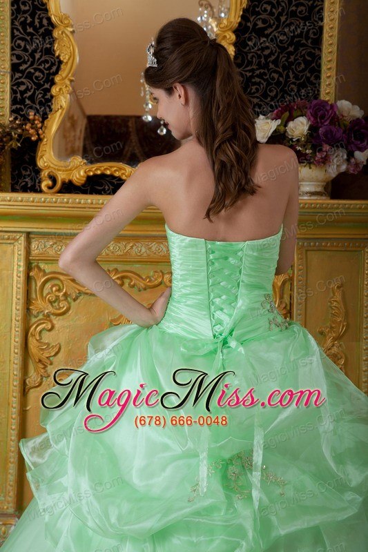 wholesale apple green ball gown strapless floor-length organza beading ruch quinceanera dress