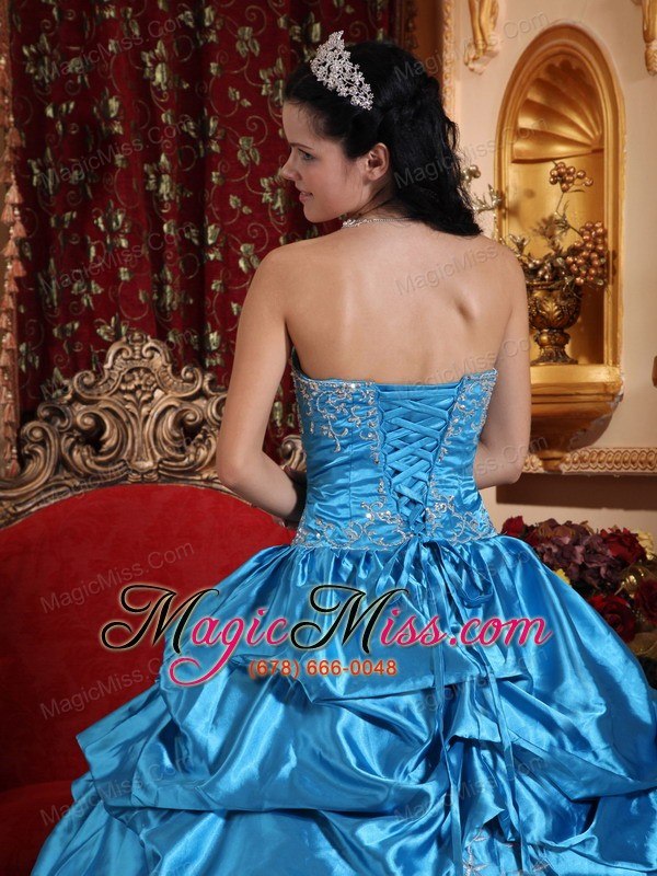 wholesale blue ball gown strapless floor-length taffeta embroidery with beading quinceanera dress