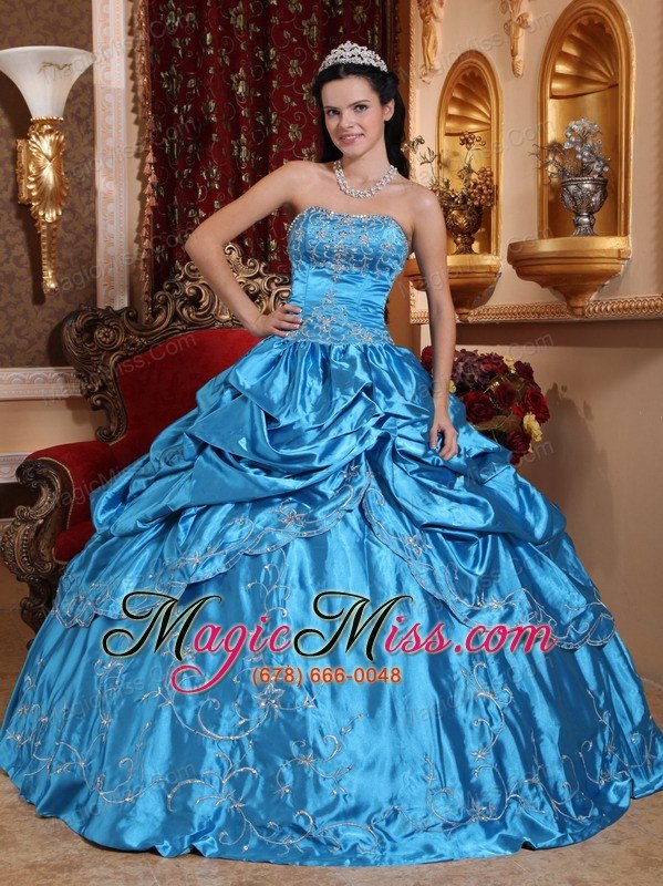 wholesale blue ball gown strapless floor-length taffeta embroidery with beading quinceanera dress