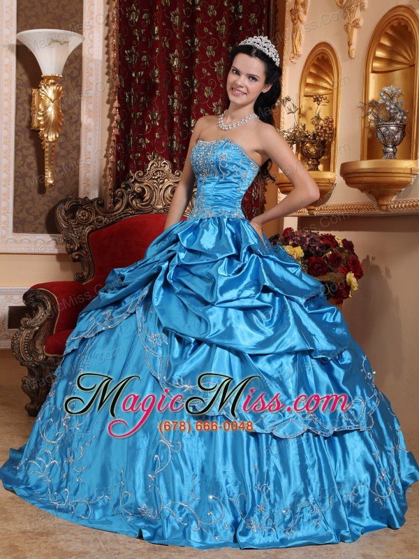 wholesale blue ball gown strapless floor-length taffeta embroidery with beading quinceanera dress