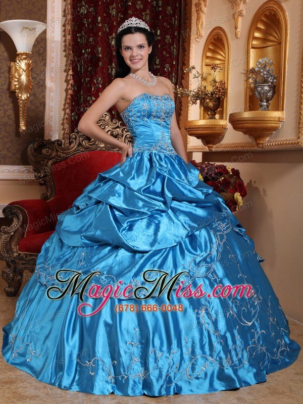 wholesale blue ball gown strapless floor-length taffeta embroidery with beading quinceanera dress