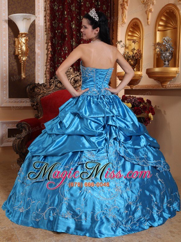 wholesale blue ball gown strapless floor-length taffeta embroidery with beading quinceanera dress