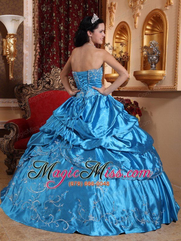 wholesale blue ball gown strapless floor-length taffeta embroidery with beading quinceanera dress