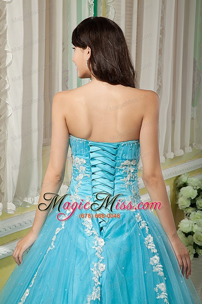 wholesale aqua ball gown sweetheart floor-length tulle appliques quinceanera dress