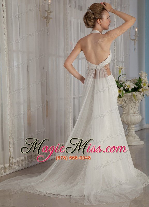 wholesale exclusive trumpet / mermaid halter watteau train tulle rhinestone wedding dress