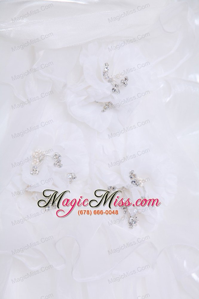 wholesale roamntic a-line strapless court train organza beading and appliques wedding dress