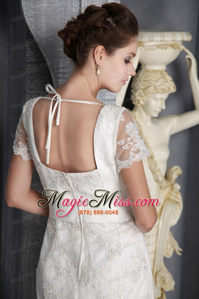 wholesale beautiful column/sheath v-neck chapel train lace sash wedding dress