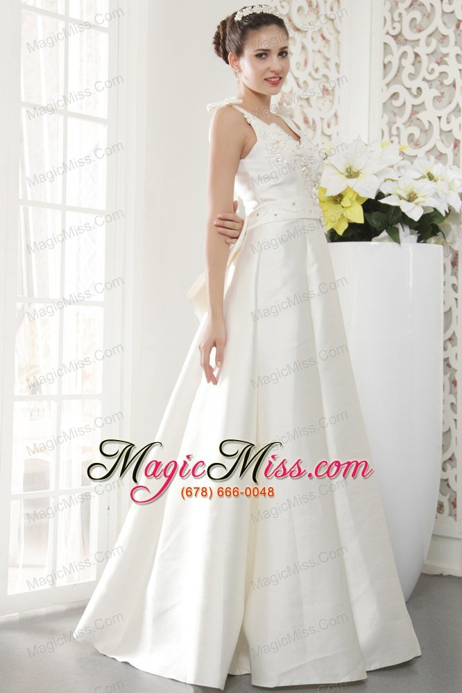 wholesale brand new a-line / princess v-neck floor-length satin beading wedding dress