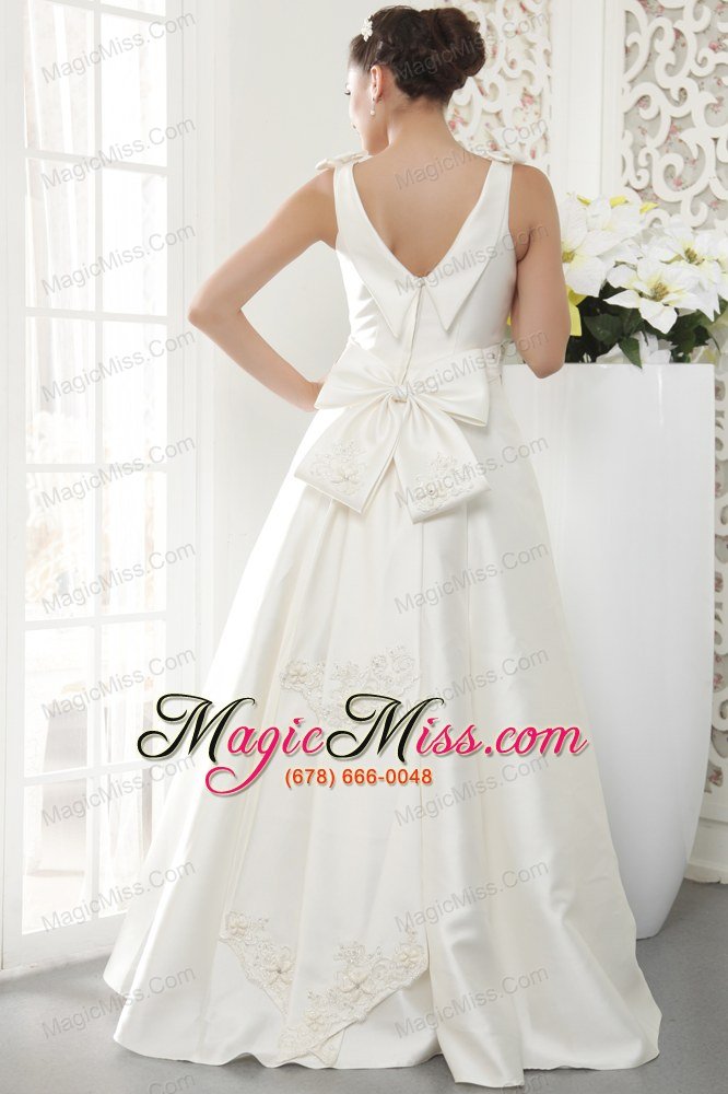 wholesale brand new a-line / princess v-neck floor-length satin beading wedding dress