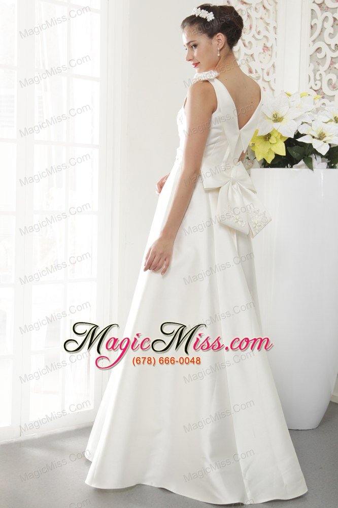 wholesale brand new a-line / princess v-neck floor-length satin beading wedding dress