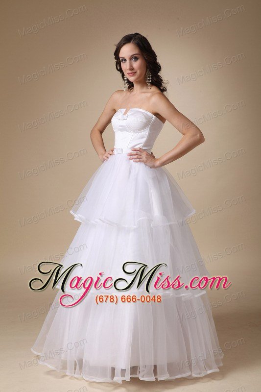 wholesale elegant a-line strapless floor-length satin and organza layers wedding dress