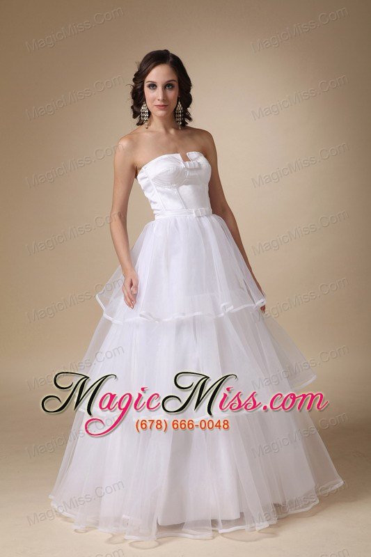 wholesale elegant a-line strapless floor-length satin and organza layers wedding dress