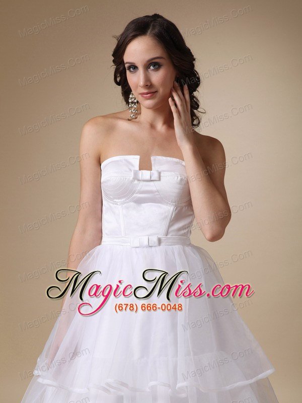 wholesale elegant a-line strapless floor-length satin and organza layers wedding dress