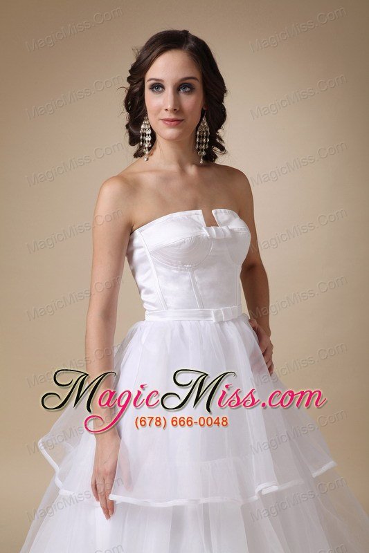 wholesale elegant a-line strapless floor-length satin and organza layers wedding dress