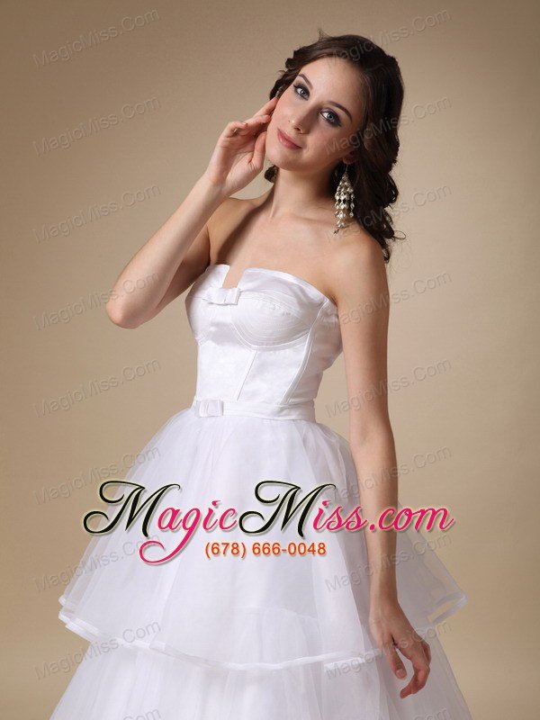 wholesale elegant a-line strapless floor-length satin and organza layers wedding dress