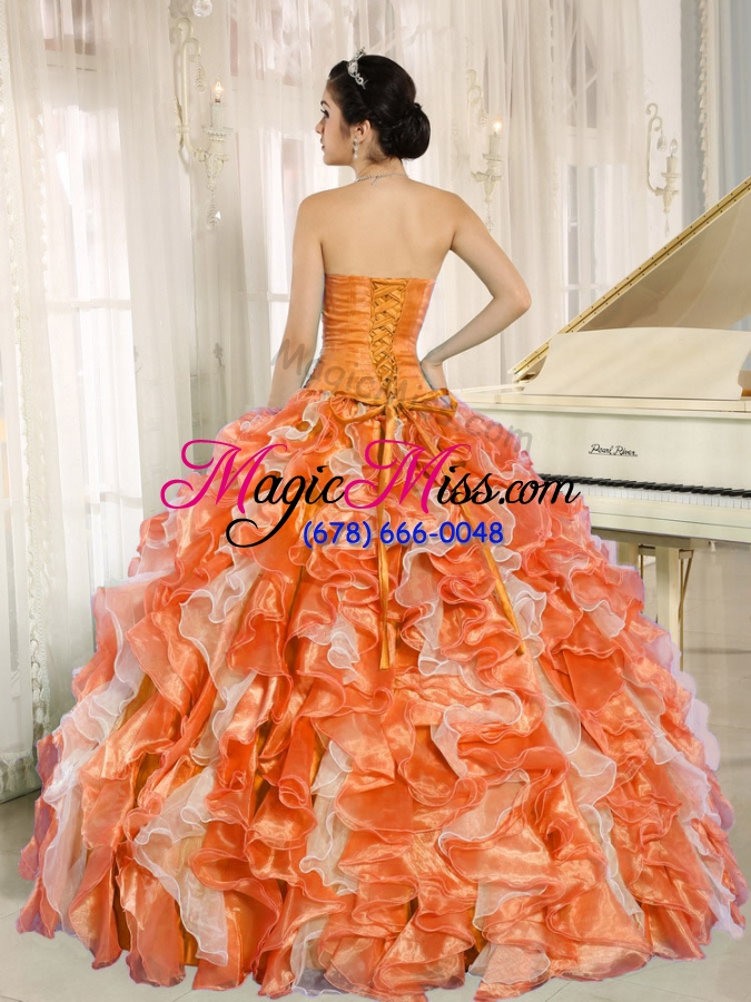 wholesale custom make beaded and ruffles custom made for 2013 orange sweetheart quinceanera dress