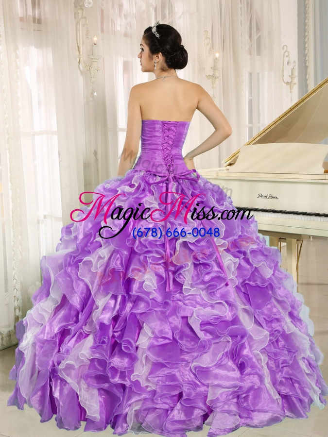 wholesale beaded and ruffles custom made for plus size quinceanera dresses in purple and white