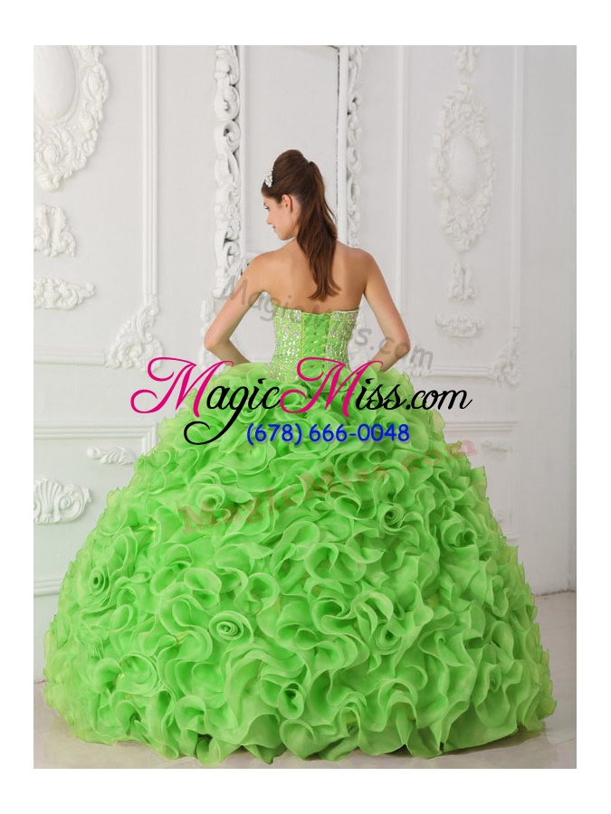 wholesale organza spring green ball gown strapless quinceanera ball gowns  with beading