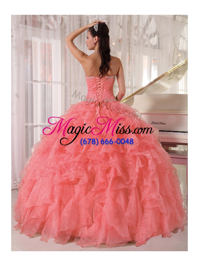 wholesale ball gown strapless floor-length organza beading new style quinceanera dress with watermelon