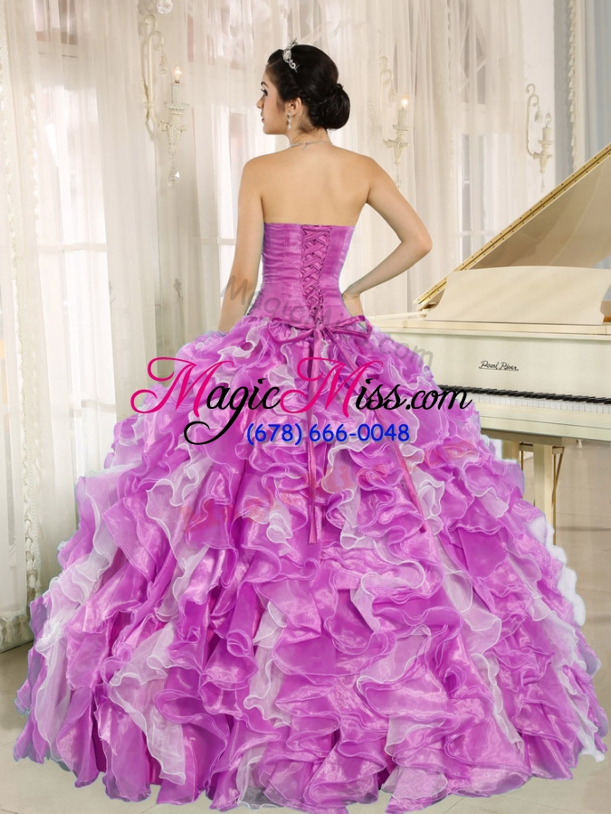 wholesale beaded and ruffles lilac and white quinceanera ball gowns for custom made