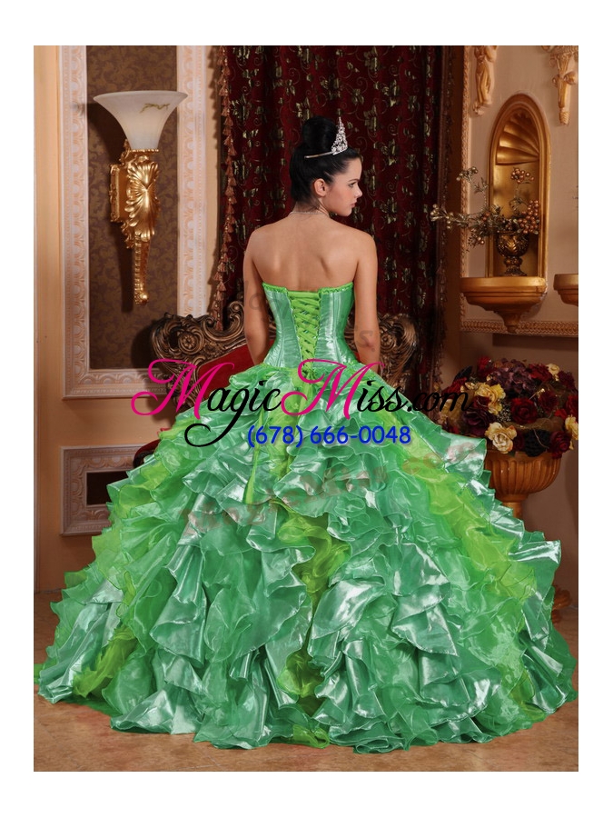 wholesale ball gown strapless green ruffles embroidery sweet sixteen dress