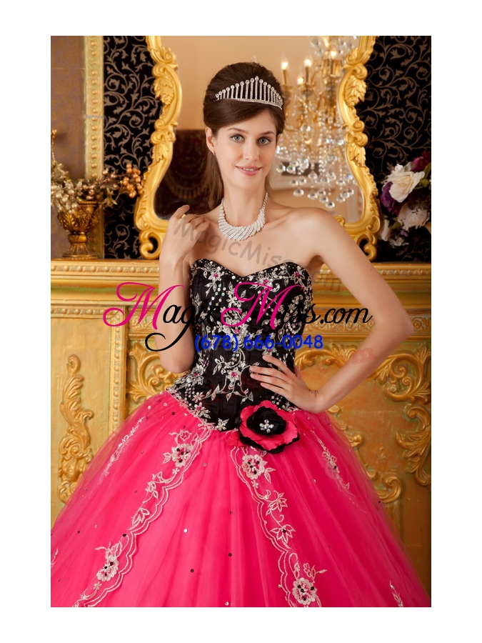 wholesale red and black  a-line / princess sweetheart floor-length tulle beading quinceanera dress